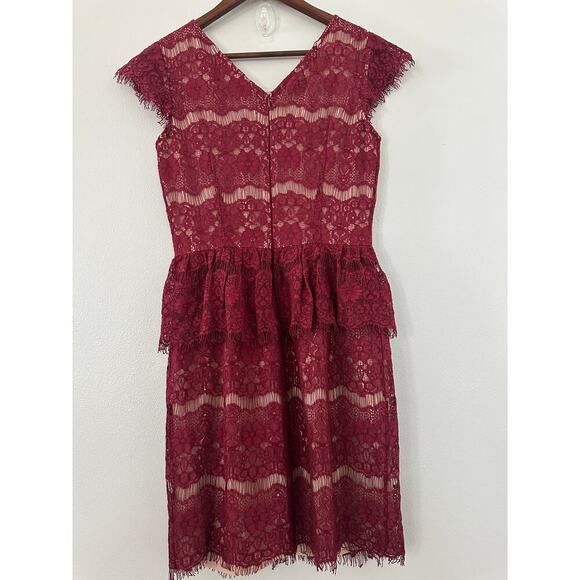 Anthropologie Maeve Lace Maroon Peplum Cocktail Dress sz Small - Picture 4 of 6